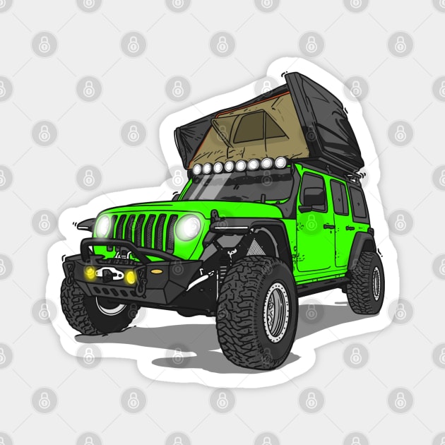 Jeep Wrangler Camp Time - Green Magnet by 4x4 Sketch