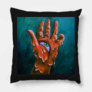 Melting Hand - Surreal Abstract Art - Orange and Teal Variant Pillow