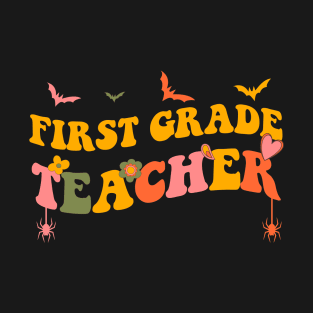 First  1St Grade Teacher Groovy Halloween Men Women T-Shirt