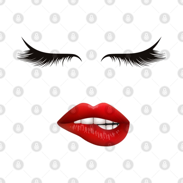 Eyelashes and red lips by My Word Art