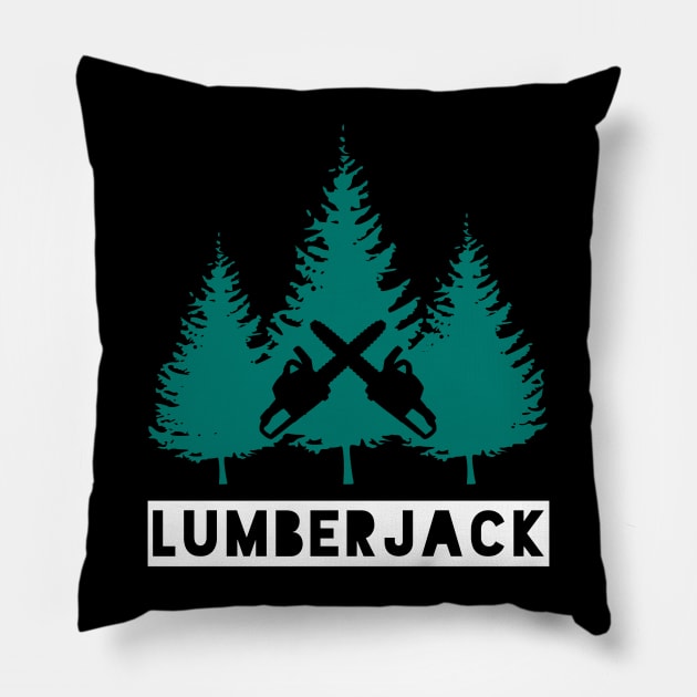 Lumberjack Pine Trees and Crossed Chainsaws Pillow by HighBrowDesigns