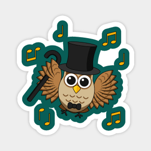 Cute Dancing Owl with Music Notes Cartoon Magnet