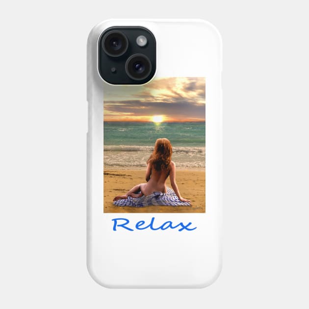 Woman girl seated on beach looking at sunset zen yoga buddhism Phone Case by Fantasyart123