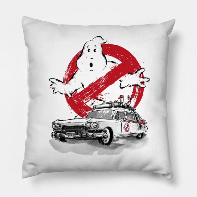 Ecto-1 sumi-e Pillow by DrMonekers