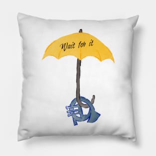 Yellow umbrella and blue horn black - Wait for it - green Pillow