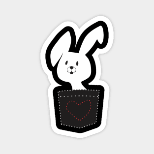 Cute White Easter Bunny With Black Pocket And Red Heart Magnet