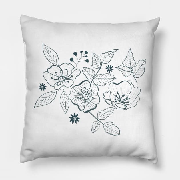 California Wild Rose Blue and Cream Pattern Pillow by WalkSimplyArt