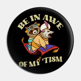 Funny Be In Awe Of My Tism Funny Raccoon Possum Pin