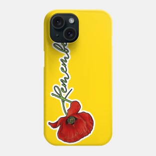 Red Poppy Flower with Memorial Text Stem Horizontal Back Version (MD23Mrl007c) Phone Case