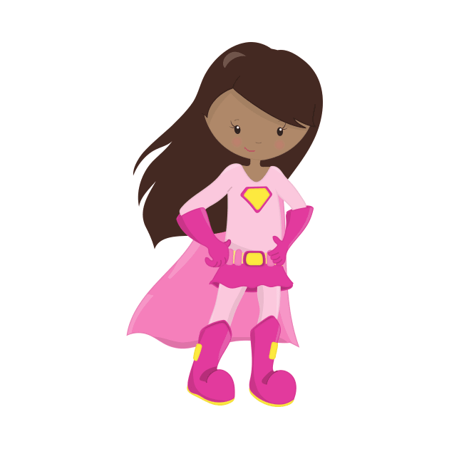 African American Girl, Pink Cape, Superhero Girl by Jelena Dunčević