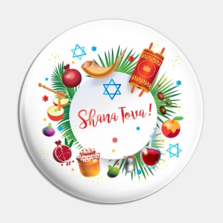 Honey and Apple Happy Rosh Hashanah, Shana Tova! Autumn New Year Jewish Holiday Pin