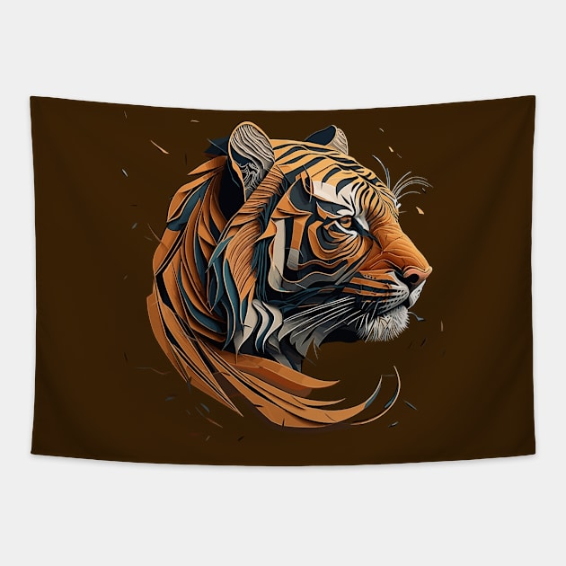 Paper Cut Tiger Tapestry by Peter Awax