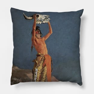 Conjuring Back the Buffalo by Frederick Remington Pillow