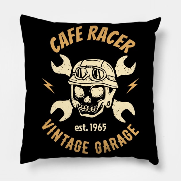 Cafe Racer Motorcycle Workshop Mechanic Pillow by Foxxy Merch