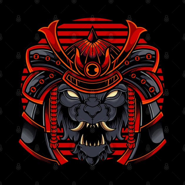 Roaring Samurai: Powerful Wolf Head with a Warrior's Helmet by masrxyan