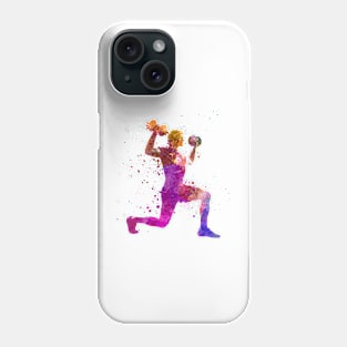 Man exercising weight training workout fitnes in watercolor Phone Case