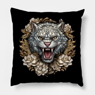 Hissing Cat Among Roses Pillow