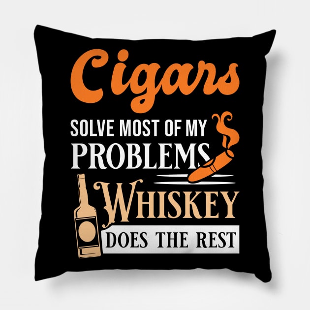 Funny Cigars And Whiskey Quote Pillow by GigibeanCreations