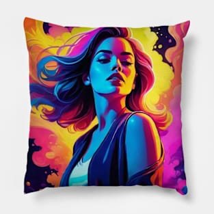 An Illustration of a Woman's Psychedelic Vision - colorful Pillow