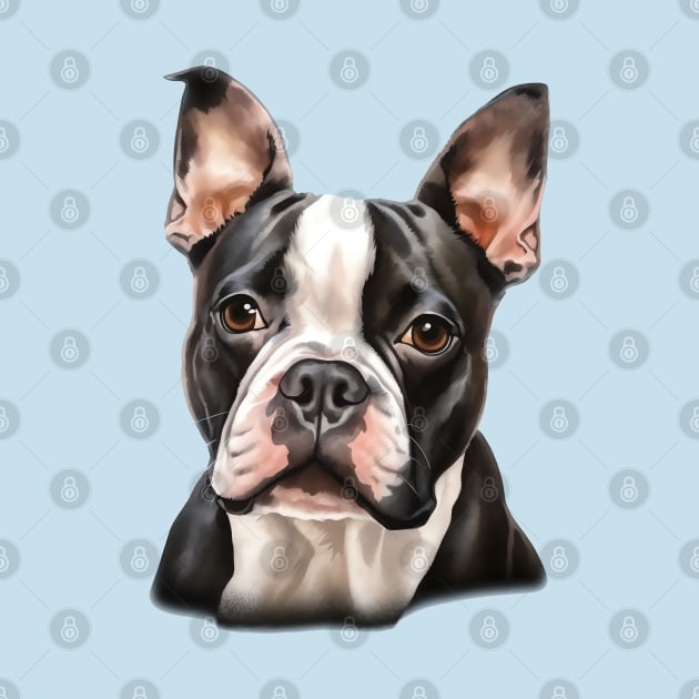 Boston Bull Terrier Portrait by AI Art Originals