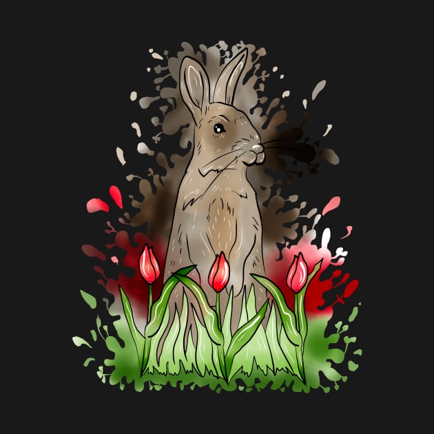 European Rabbit Watercolor Splash With Black Background by missmann