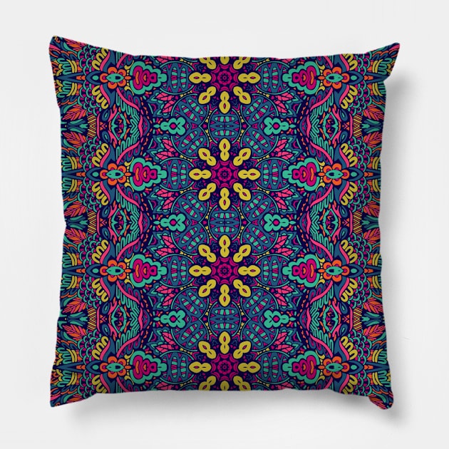 Colorful Mosaic Aztec Pattern Indian Mexican Ethnic Oriental Rug Pillow by jodotodesign