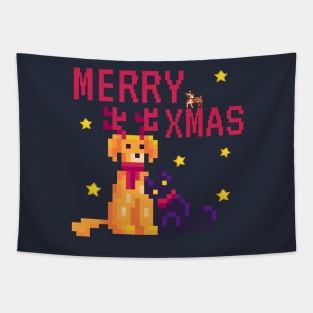 Merry Xmas Christmas Pixel Art Tapestry