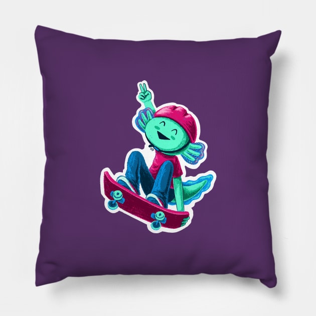 Skateboard Axolotl Pillow by lupi