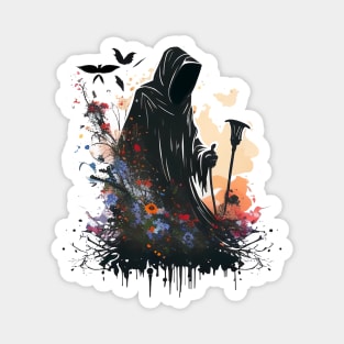 Splash Flowery Ink of Black Grim Reaper Magnet