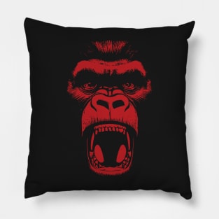 Angry Gorilla Yelling Silverback Gorilla with Mouth Wide Open showing Teeth Red Version Pillow