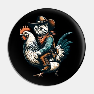 Meowdy Cat Riding Chicken Pin