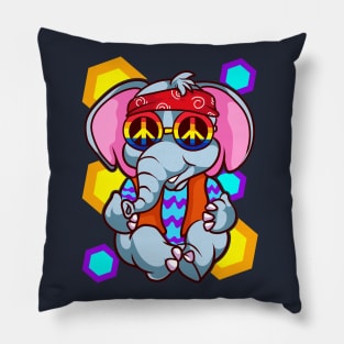 Retro Hippie Elephant Peace Love Animals Pillow