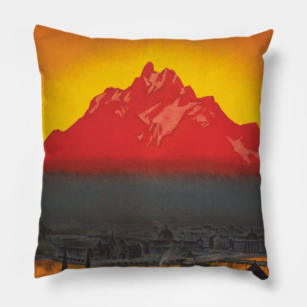 Pilatus Bahn Switzerland Vintage Poster 1910 Pillow by vintagetreasure