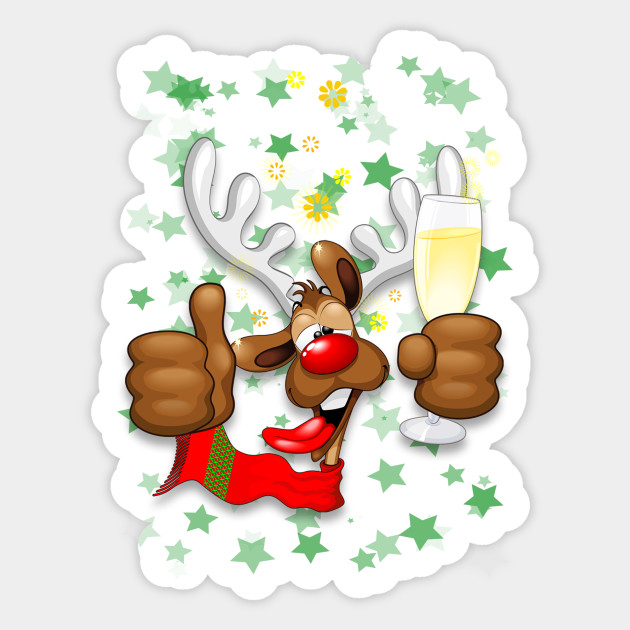 Reindeer Drunk Funny Christmas Character - Reindeer Christmas Cartoon - Sticker | TeePublic
