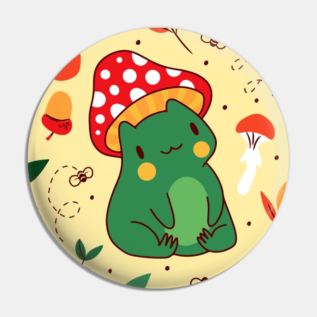 Cute Cottagecore Mushroom Frog Pin by Sugoi Otaku Gifts