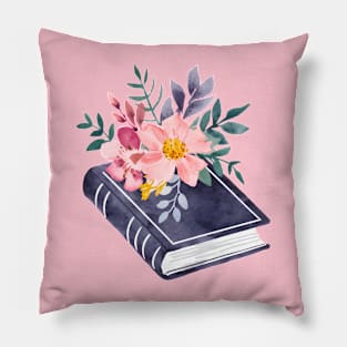 Watercolor Book with Flowers Pillow