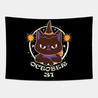 October 31 Funny Cat Halloween Tapestry