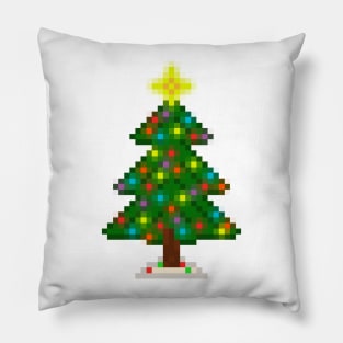 Pixel Christmas Tree with Glowing Lights (White) Pillow