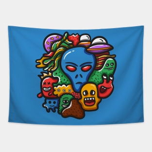 Alien monster doodle art Tapestry