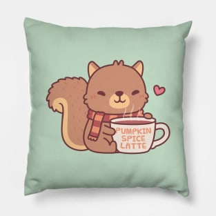 Cute Squirrel Loves Pumpkin Spice Latte Pillow