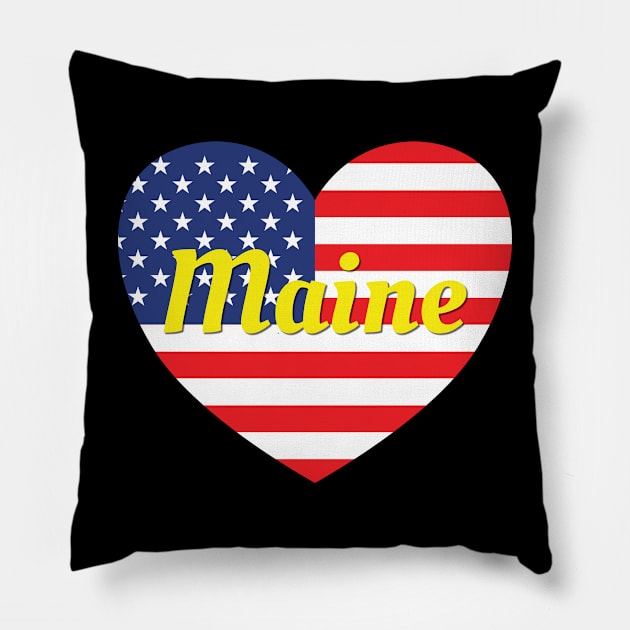 Maine American Flag Heart Pillow by DPattonPD