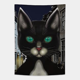 Curious Cat about Town Tapestry