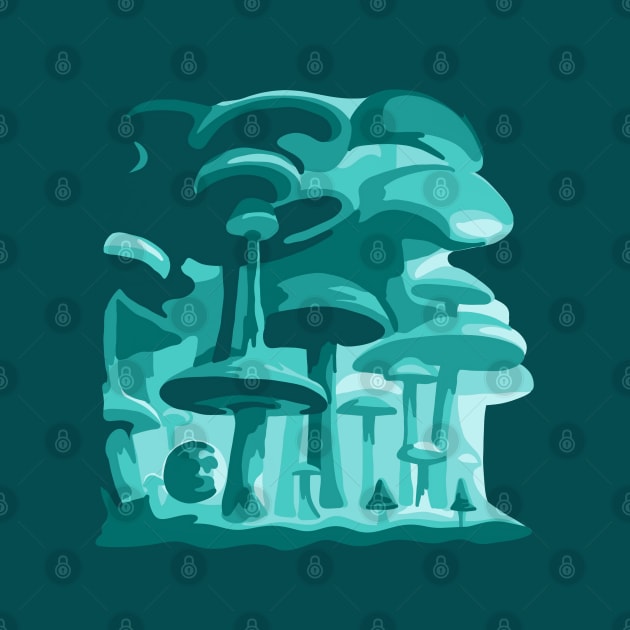 Psychedelic Teal Mushroom World by Slightly Unhinged