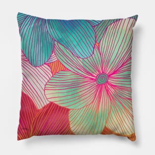 Between the Lines 2 - tropical flowers in purple, pink, blue & orange Pillow