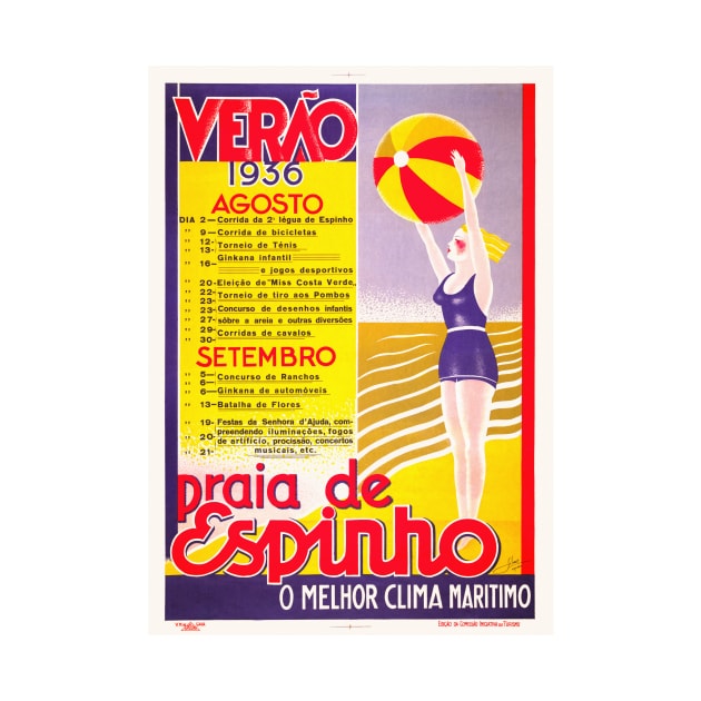 Praia de Espinho Verao Portugal Vintage Poster 1936 by vintagetreasure