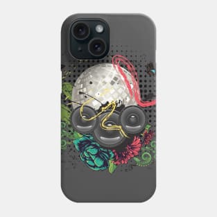 Grunge silver disco ball with soundspeakers Phone Case