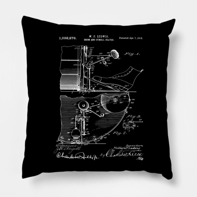 Drumming Lover Gift Patent Image Drum Beat 1914 Pillow by MadebyDesign