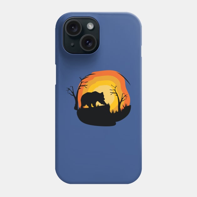 bear sunset silhouette Phone Case by Mako Design 