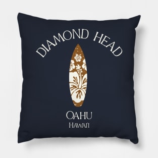 Diamond Head Oahu Honolulu Hawaii Vintage Surfboard Pillow