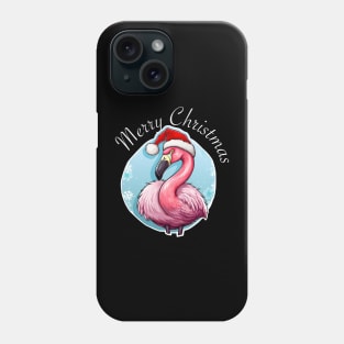 Pink Flamingo Wearing Santa Hat - Merry Christmas (White Lettering) Phone Case